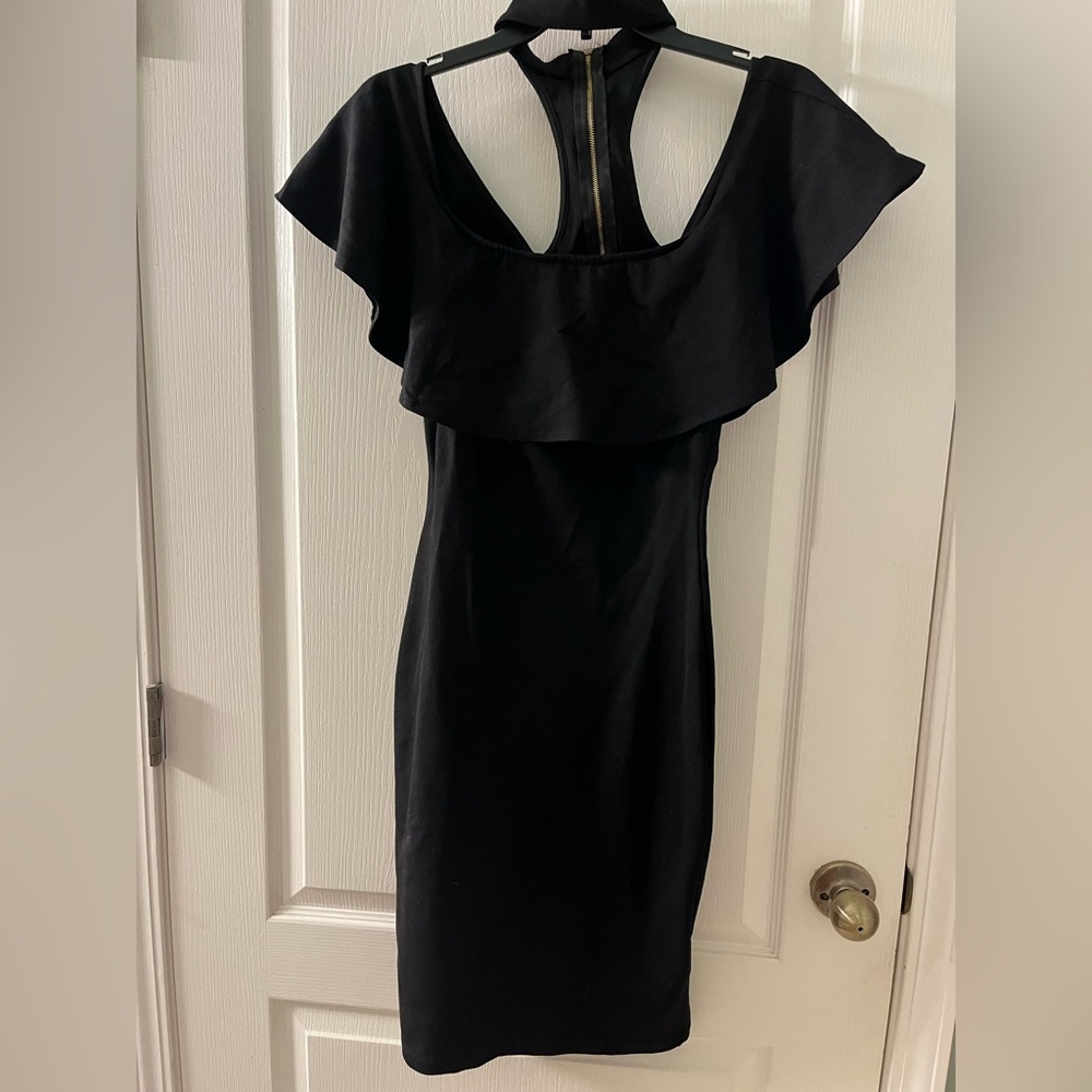 a'gaci Black Off-Shoulder Ruffle Mini Dress